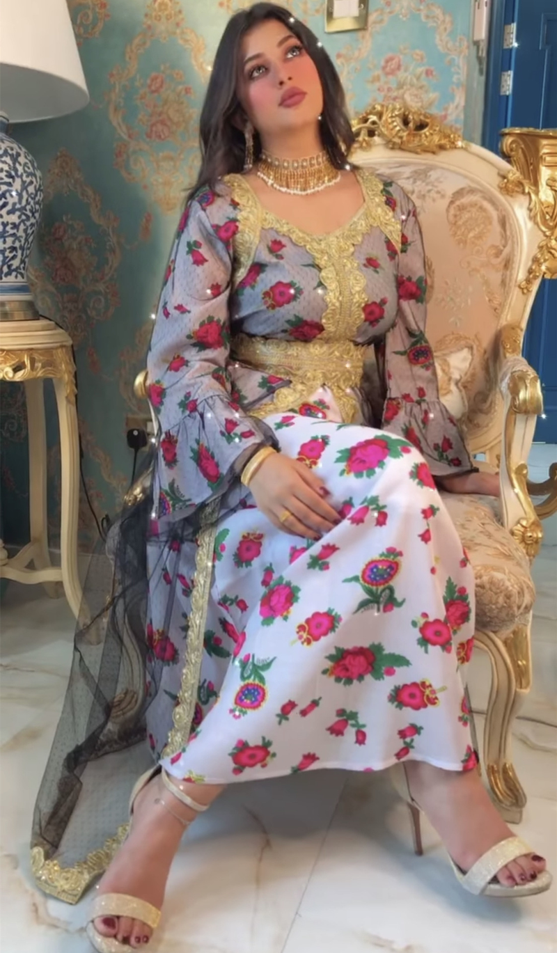 Damkläder tryck broderi spets mesh klänning dubai muslimska muslimska kvinnor_voghion.com