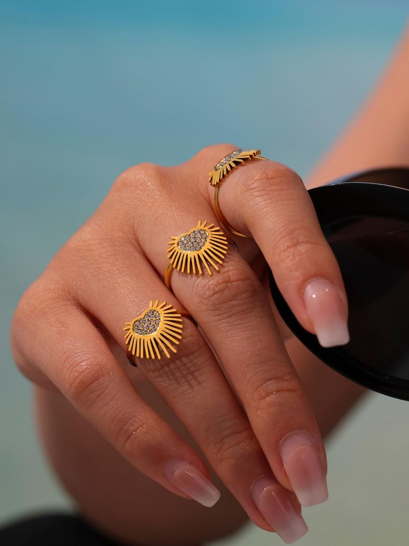 Fang Tang Personality Style Simple Sun Set Diamond Heart Ring Titanium Steel Geometric Pattern Ring For Women_voghion.com