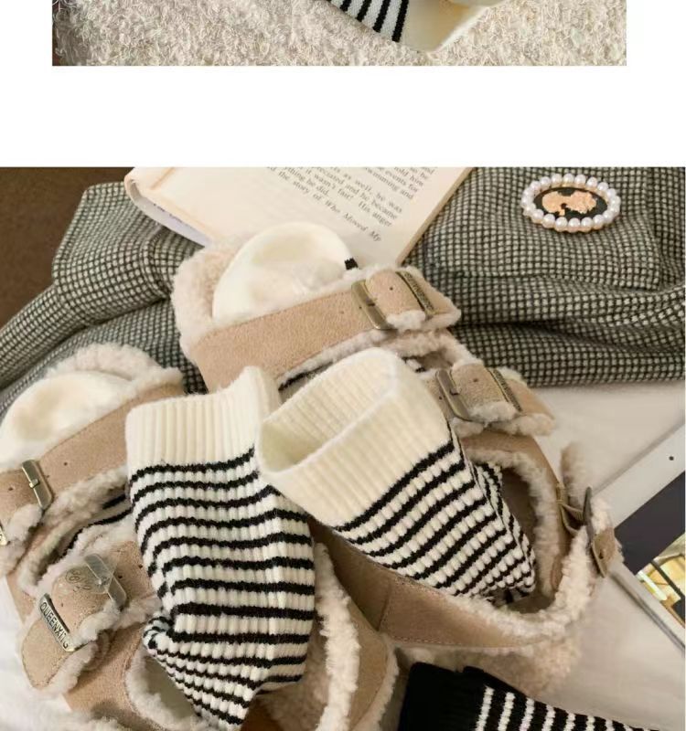 Striped Women's Mid-calf Winter Thickened Cotton Korean Version Of The Hundred Casual College Style Spring And Fall Padded Socks_voghion.com