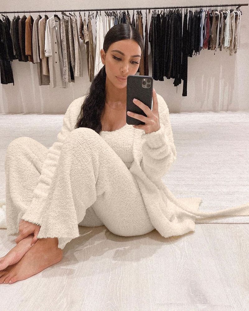 Women's Fleece Belted Robe Coat Two-Piece Set - Long Sleeve Loungewear & Outerwear For Fall/Winter Fashion_voghion.com