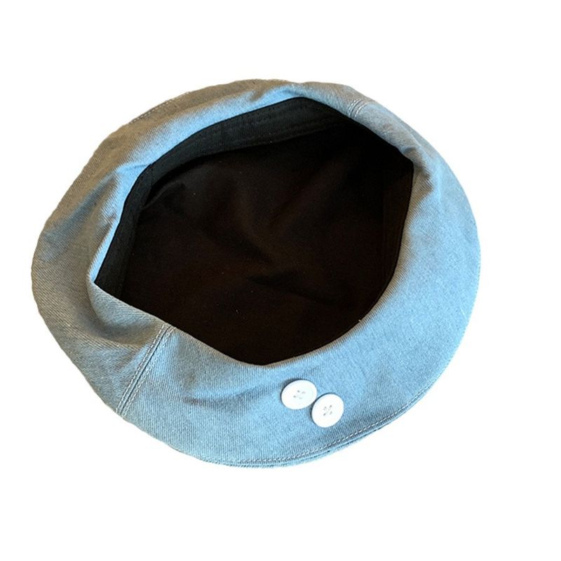 Denim für Frauen Koreanische Version Vielseitige Knopf Baskenmütze Künstler Nischendesign Großer Kopfumfang Hut Gesicht Abnehmen_voghion.com