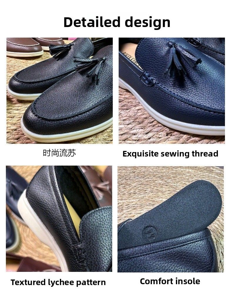 New European & American Style Men's Slip-On Fringe-Trimmed Cowhide Loafers Genuine Leather Comfortable Casual Slip-On Loafers_voghion.com