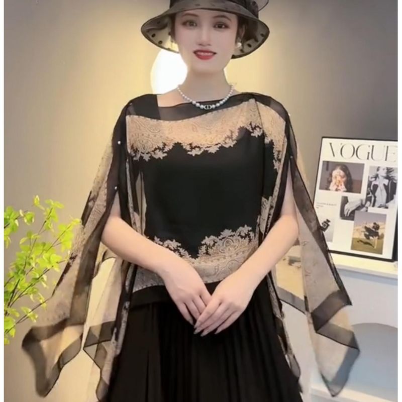 Damme Fréijoer a Summer, Chiffon-Camisol, Besat Perlknäppercher, Sonneschutz, Dënn Drécker, Groussen Schal, Wickel_voghion.com