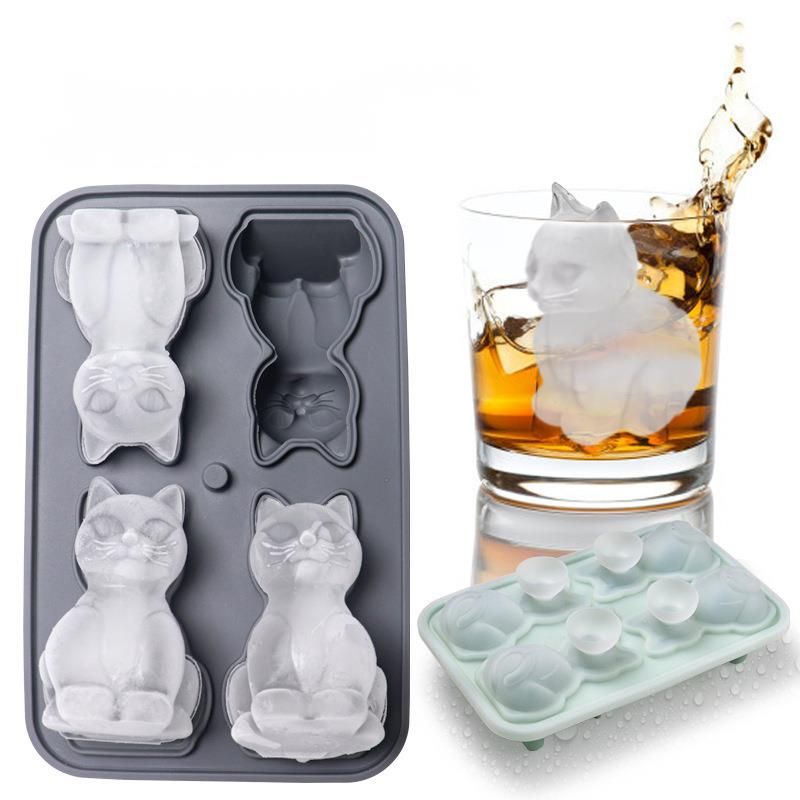 Stampo per ghiaccio creativo in silicone a forma di gattino con palline di whisky e gatto_voghion.com