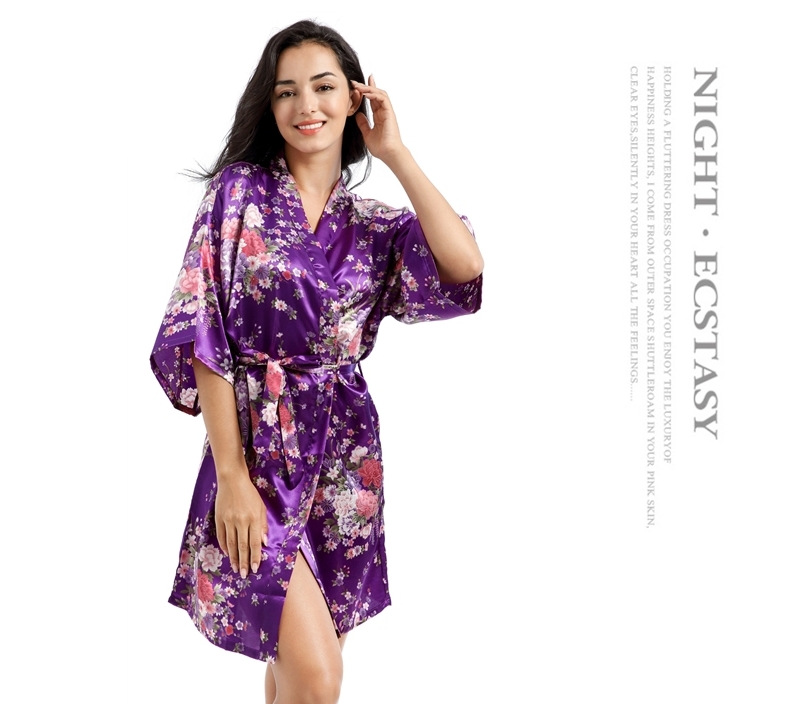 Cămașă de noapte cardigan scurtă pentru acasă pentru femei Rochie de dimineață cu narcise imprimată largi, de dimensiuni mari_voghion.com