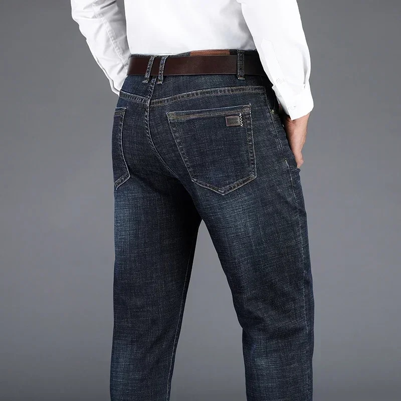 2024 Autunno nuovi jeans da ufficio da uomo stile classico blu nero elasticizzato pantaloni in denim a gamba dritta pantaloni di marca maschile_voghion.com