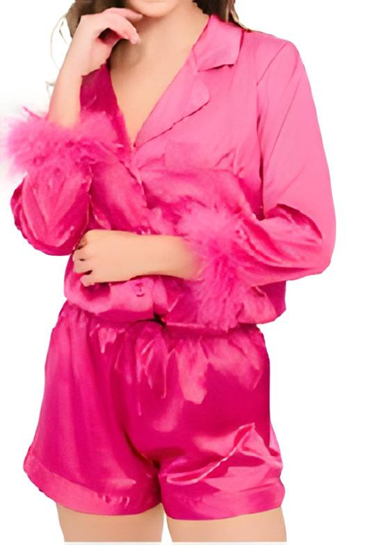 Underwear Summer And Autumn New Satin Ice Silk Outerwear Feather Sleeve Two Piece Set Women's Fur Pajamas Fashion Home_voghion.com