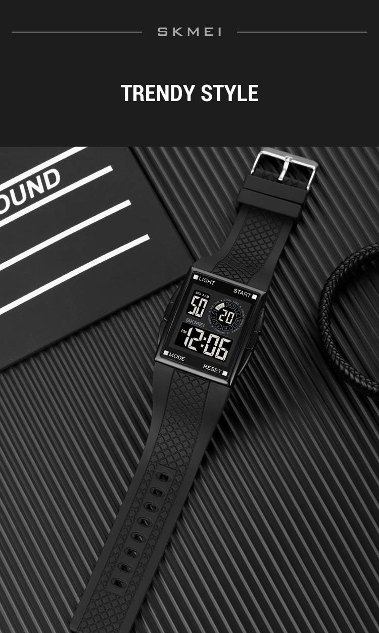 SKMEI 1967 Digital Sports Watch: Square Case, 30M Waterproof, Dual Time, Countdown, Alarm, LED Light, 12/24H Format, Fashion Street Style._voghion.com