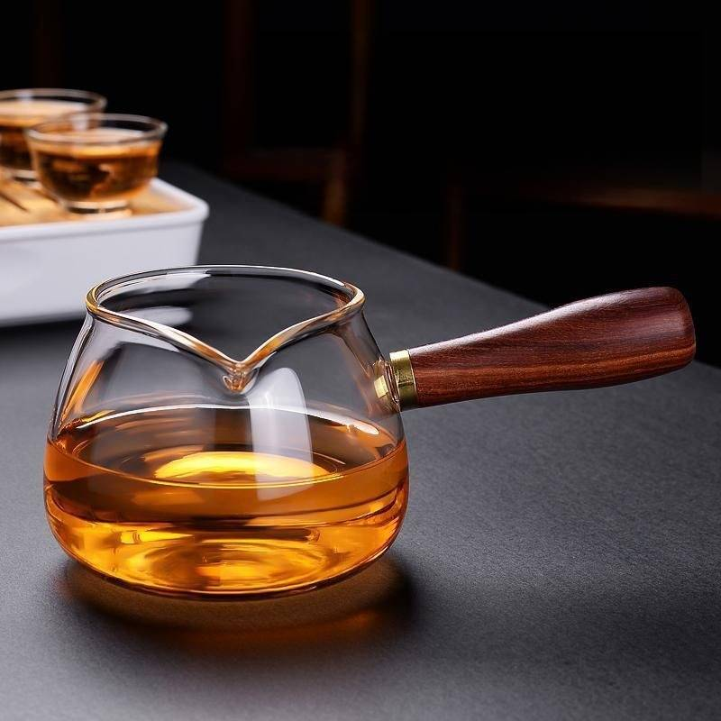 Hochwertiges drehbares Teeservice aus Glas – Gongfu-Teegeschirr aus Borosilikatglas mit luxuriöser Geschenkbox, 350 ml Fairness-Tasse und 100 ml Teetassen_voghion.com