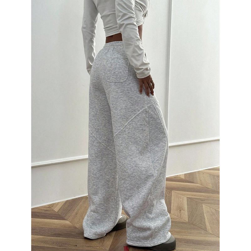 Streetwear-Jogginghose für Damen – Locker sitzende, lässige Jogginghose mit hoher Taille und Taschen, trendige Loungehose mit weitem Bein (Grau)_voghion.com