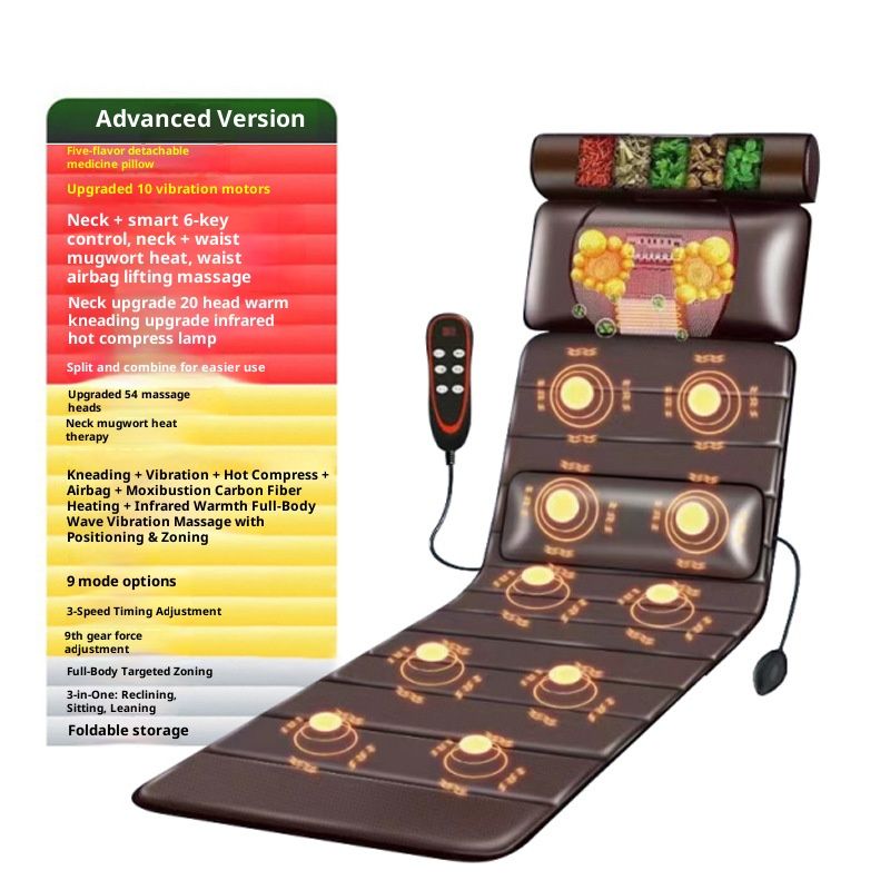 Tappetino per massaggio completo del corpo di alta qualità con riscaldamento e cuscino alle erbe - Massaggiatore Shiatsu regolabile a 6 rulli per collo, schiena, gambe per il relax a casa/ufficio_voghion.com