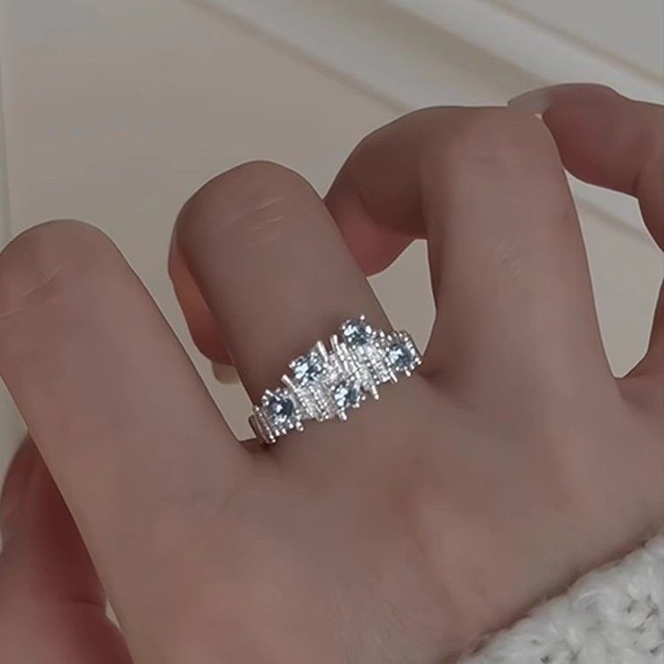 Blue Zircon 2025 New Model Light Luxury High-end Niche Design Open Index Finger Ring Jewelry_voghion.com