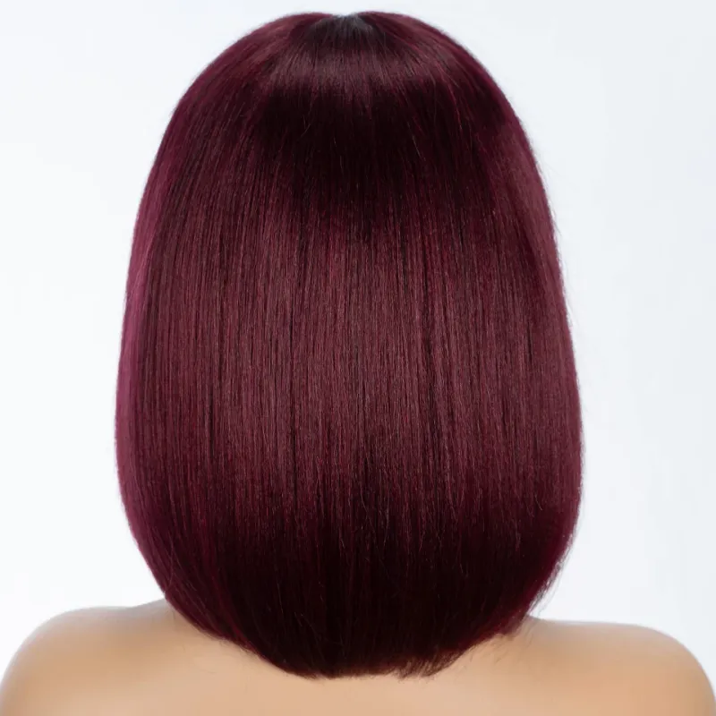 99j Red Human Hair Wigs For Women Short Remy Brazilian Hair Wigs With Bangs P4/30 Highlight Short Straight Hair Wigs With Bangs_voghion.com