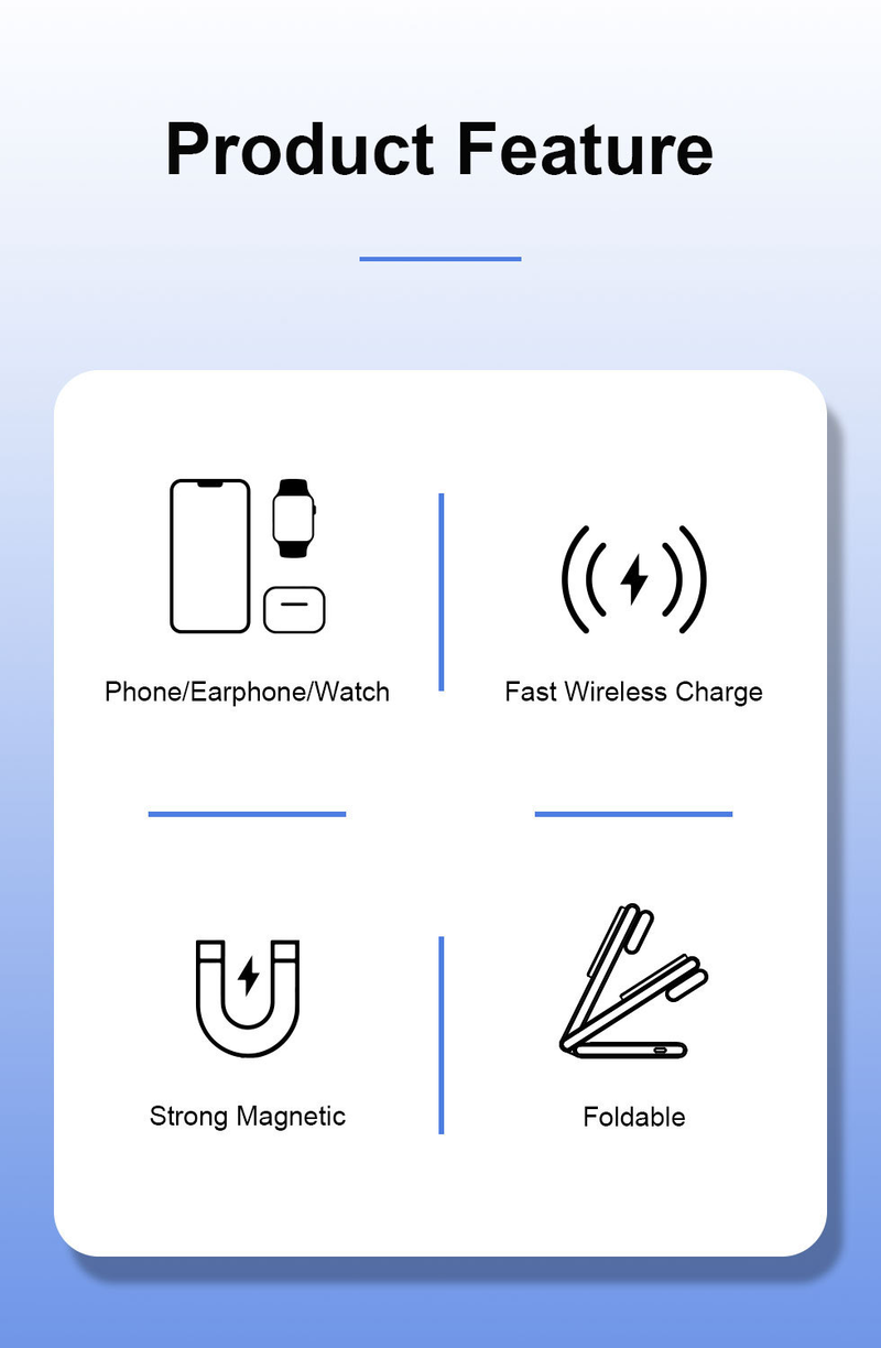 QIKC FCC certified three-in-one magnetic wireless charger folding desktop 15W all-in-one wireless charger_voghion.com