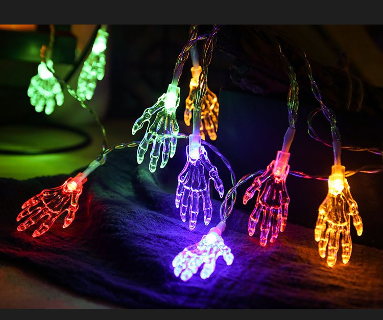 Halloween Decorative LED Light String - Spooky Ghost & Skeleton Hand Design, Battery/USB/Solar Powered, IP65 Waterproof, 50 LED Lights_voghion.com