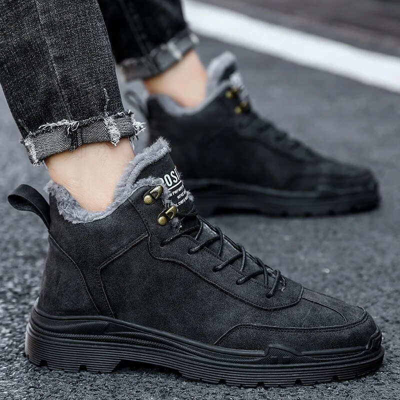 Herensneakers met stalen neus Winterwarme fleece enkellaarsjes Winddichte heren outdoor wandelschoenen_voghion.com