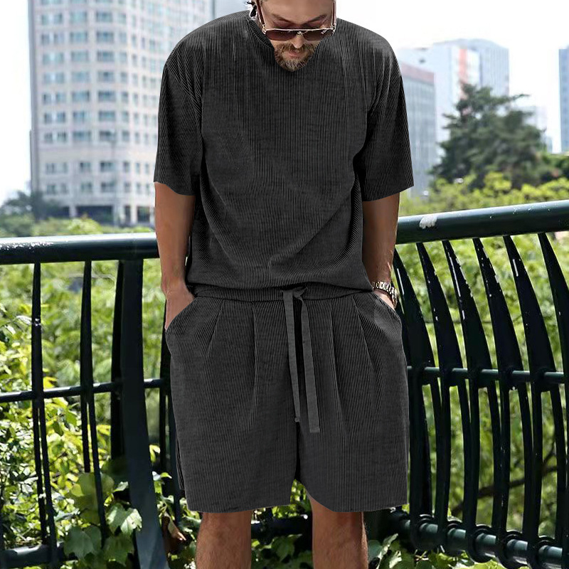 men's clothing summer men's clothing ice silk cool loose short-sleeved T-shirt shorts casual sports suit men_voghion.com