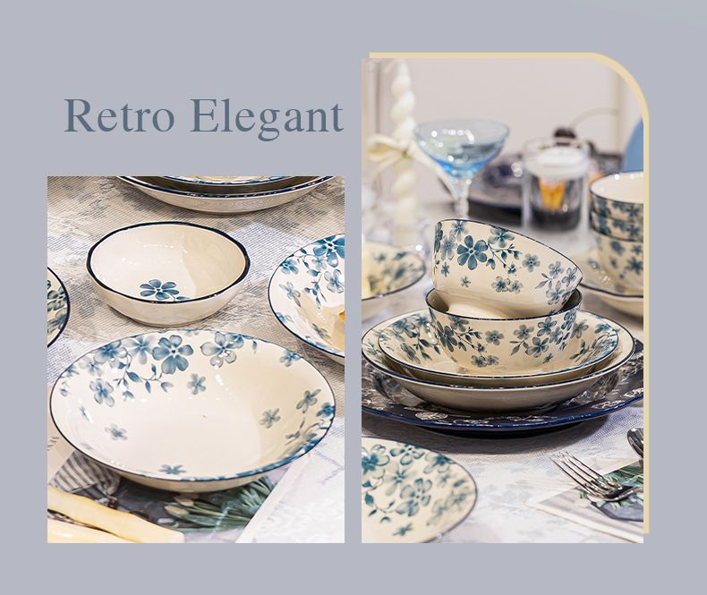 Household Floral Blue White Set Light Luxury High-Value Kitchenware Single Optional Bowl And Plate_voghion.com