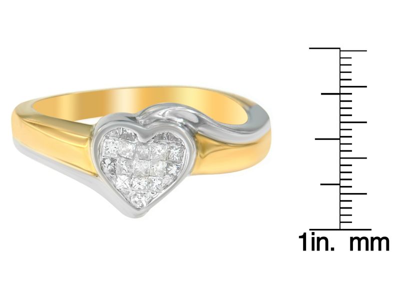 14K Two-Toned Gold Princess-Cut Diamond Heart Promise Ring (1/4 Cttw, H-I Color, I1-I2 Clarity)_voghion.com
