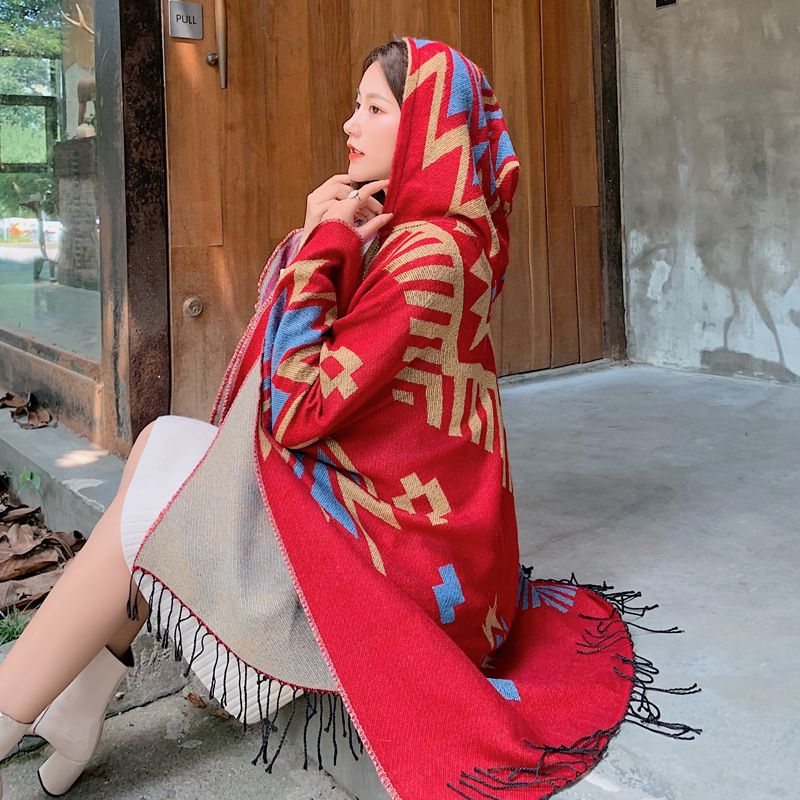 Thick warm  and winter women's new ethnic desert cape style blanket ins cashmere shawl_voghion.com