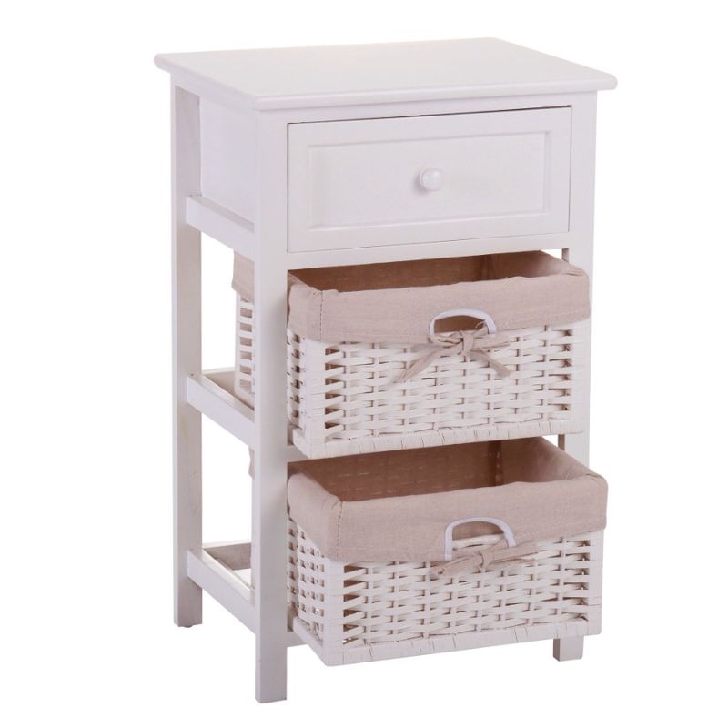 Table With One Storage White Removable Legs Indoors Nightstand Modern Bedside Table Two Drawer With Baskets Tall End_voghion.com