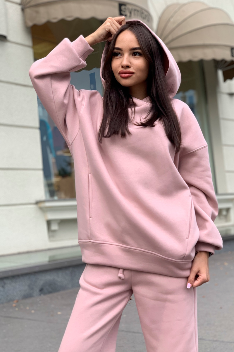 European and American autumn and winter new fashion solid color hooded sweatshirt casual two-piece set_voghion.com
