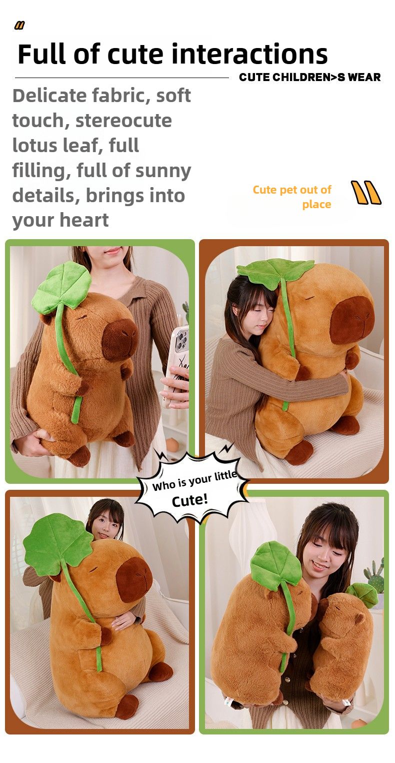 Kapybara a foglia di loto, bambola capibara, peluche, bambola di grandi dimensioni, ornamento, bambola regalo_voghion.com