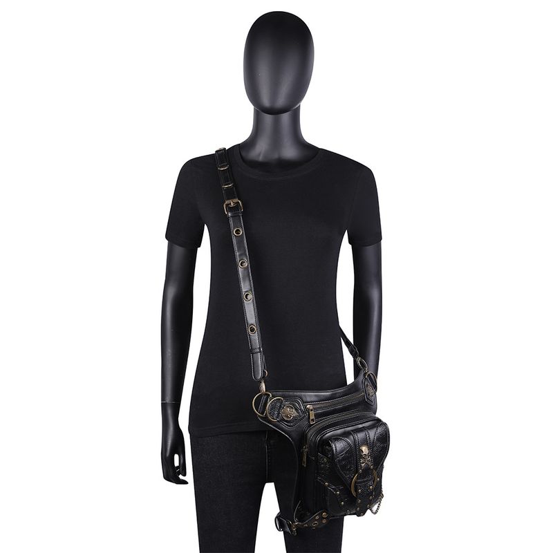 Vrouwen Punk Chain Outdoor Skull Mobiele Autotas Schouder Crossbody Tas Retro Mobiele Telefoon Heuptas_voghion.com