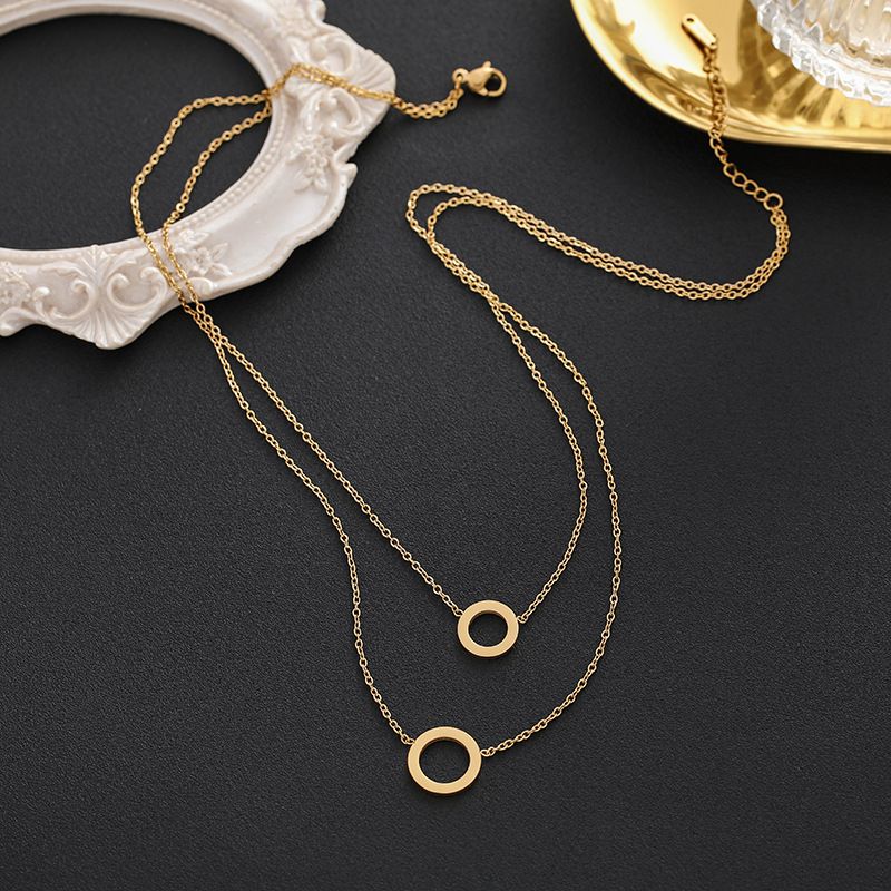Meichen 2024 Nieuwe dubbellaagse ring voor dames, gepersonaliseerde eenvoudige asymmetrische geometrische hanger, ketting van titaniumstaal_voghion.com