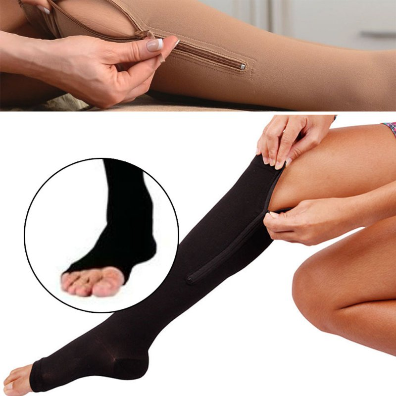 Bas de Compression pour femmes, chaussettes de sport à pression, longues, cyclisme, fermeture éclair, soutien professionnel des jambes, épaisses, pour varices_voghion.com