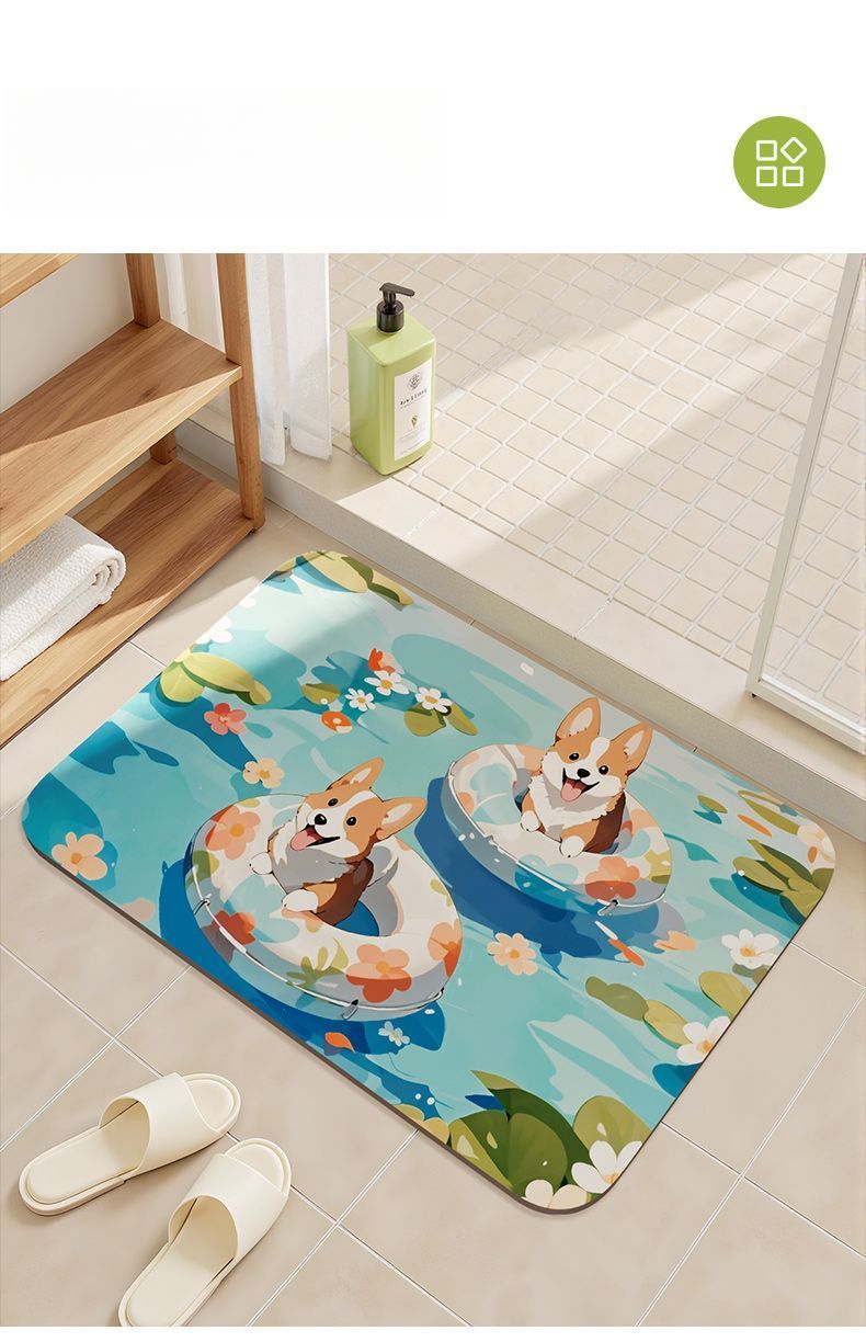 Tappetino antiscivolo per WC con motivo a cartoni animati, assorbente per il bagno, ad asciugatura rapida, per la porta del bagno_voghion.com