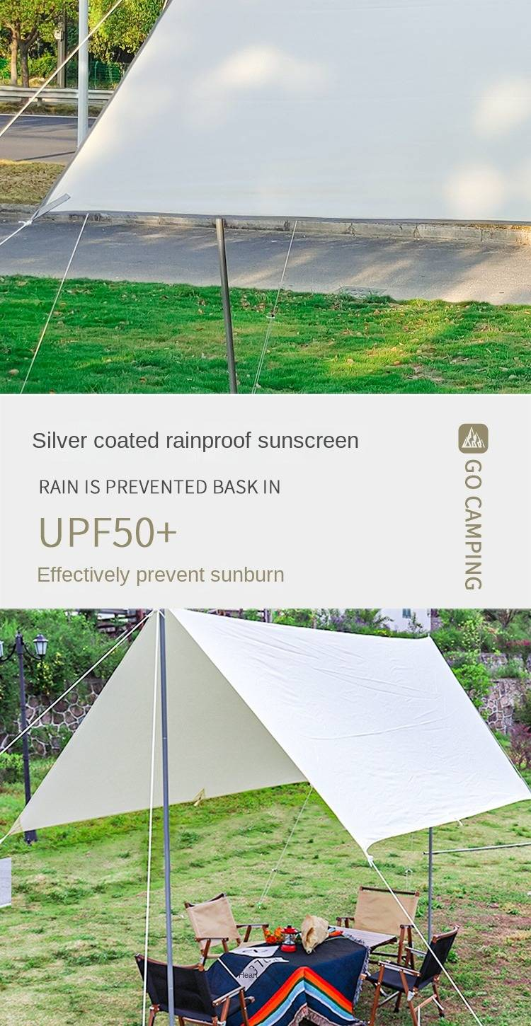 Coloda Markisenzelt, Outdoor-Camping-Sonnenschutz, tragbarer Sonnenschutz, silberbeschichtet, regenfest, große Markise, CLD-NTM03, Mondlichtweiß, 292 x 300 cm_voghion.com