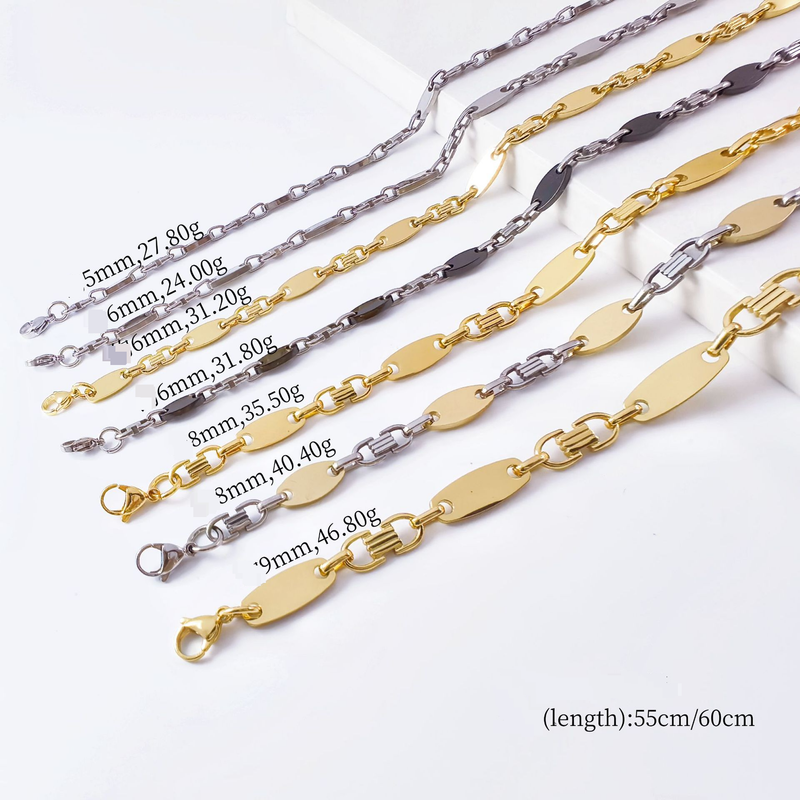 Men's Jewelry Handmade Chain Fashionable And Atmospheric Necklace Emperor Chain Smooth Stainless Steel Return Flat Link Chain Set_voghion.com