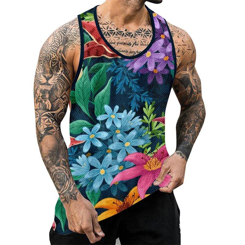 Men's Palm Tree Pattern Tank Top 3D Printed Beach Pattern Handsome Hawaiian Style T-shirt_voghion.com
