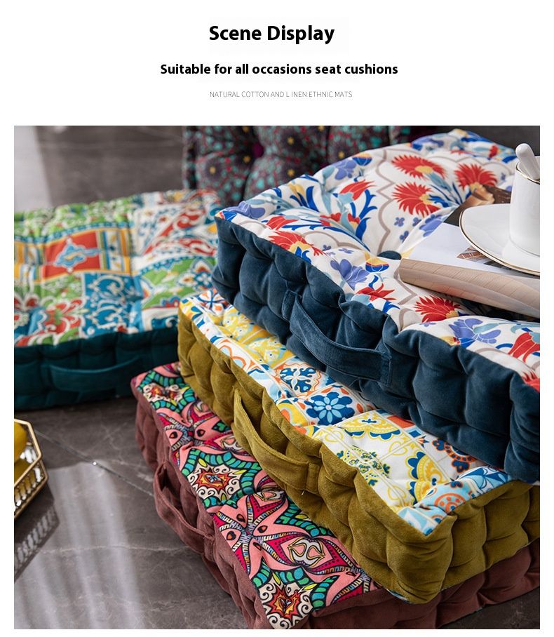 Floor Cushion – Hand-Carry Tatami Seat With Thick PP Fill (40x40cm, Washable Polyester Cover, Bohemian & Floral Patterns)_voghion.com