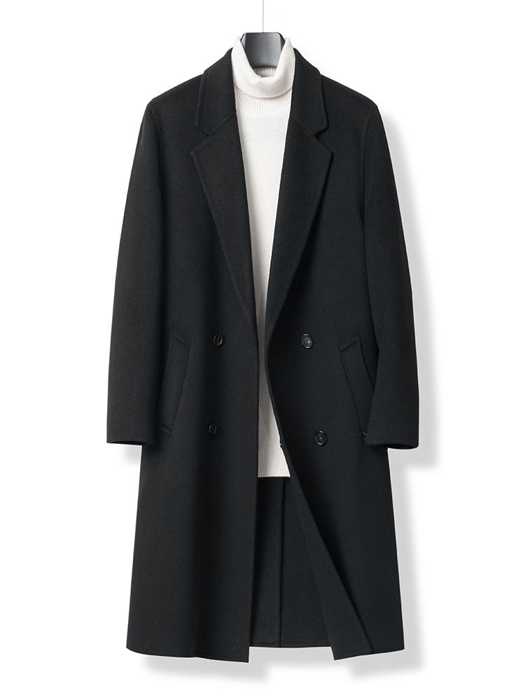 Men's Premium Wool Blend Double-Faced Overcoat With Detachable Down Liner - Slim Fit Business Casual Trench Coat In Navy, Charcoal, Black, Slate_voghion.com