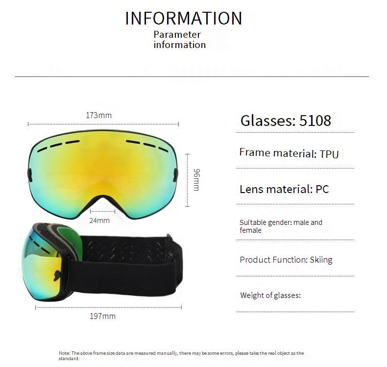 Maschera da sci sferica professionale con lente antiappannamento a doppio strato, compatibile con occhiali, antivento e protezione UV per uomo e donna._voghion.com