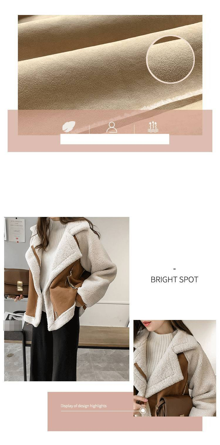 Veste courte en suédine doublée de fausse fourrure pour femme - Veste d'hiver en polaire confortable, coupe ample, style bomber, fermeture éclair à bouton (kaki, beige, café)_voghion.com