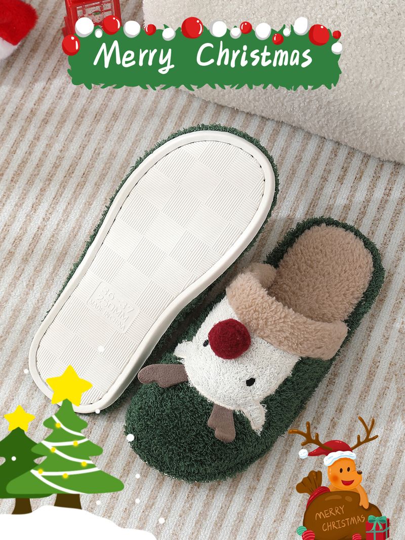 Süße Weihnachts-Rentier-Baumwoll-Hausschuhe für Frauen, Wintermode-Hausschuhe, rutschfeste Paar-Hausschuhe_voghion.com