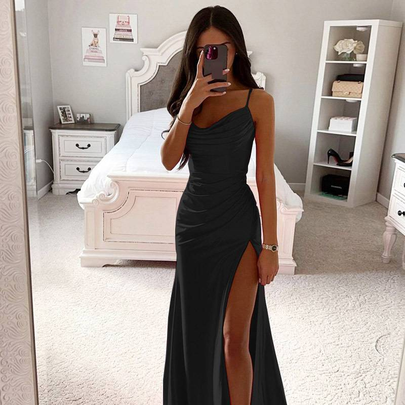 Women's Clothing Elegant Satin Wrap Dress With Corset Bustier & High Slit - Bodycon Midi Dress For Women, Stretch Polyester Formal Gown (S-3XL)_voghion.com