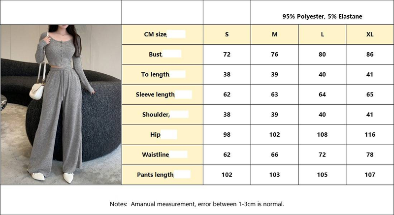 High-Waisted Wide Leg Pants Set - Elegant Fall/Winter Lounge Outfit With Drawstring Waist, Flowy Silhouette & Soft Brushed Fabric_voghion.com