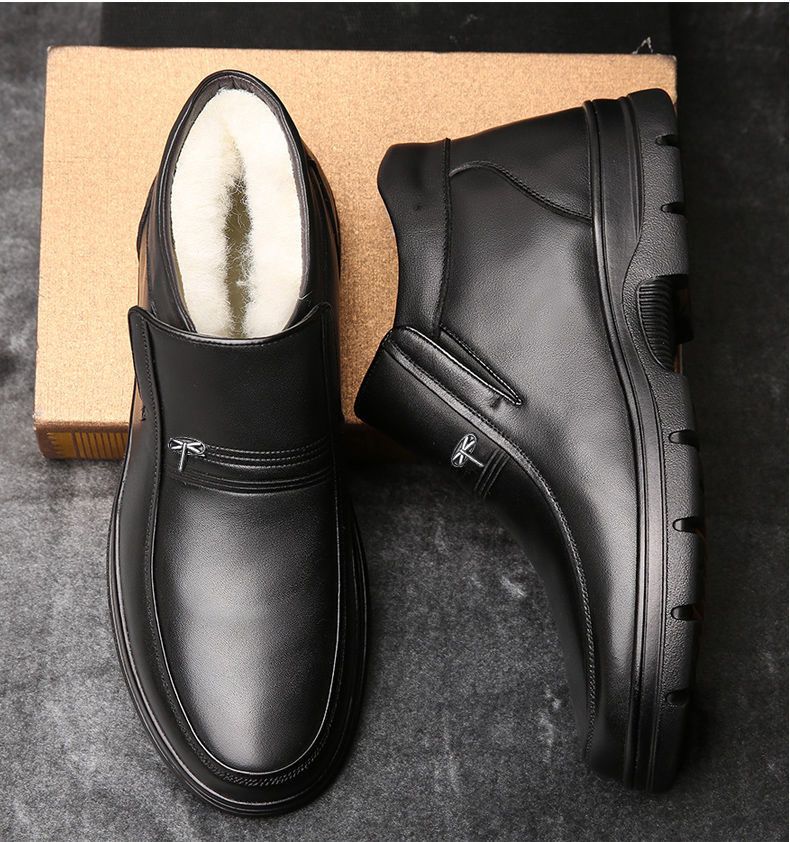Bottes décontractées pour homme en cuir de vachette KL301-1 avec doublure en laine, noires. Choisissez votre taille et informez le vendeur._voghion.com