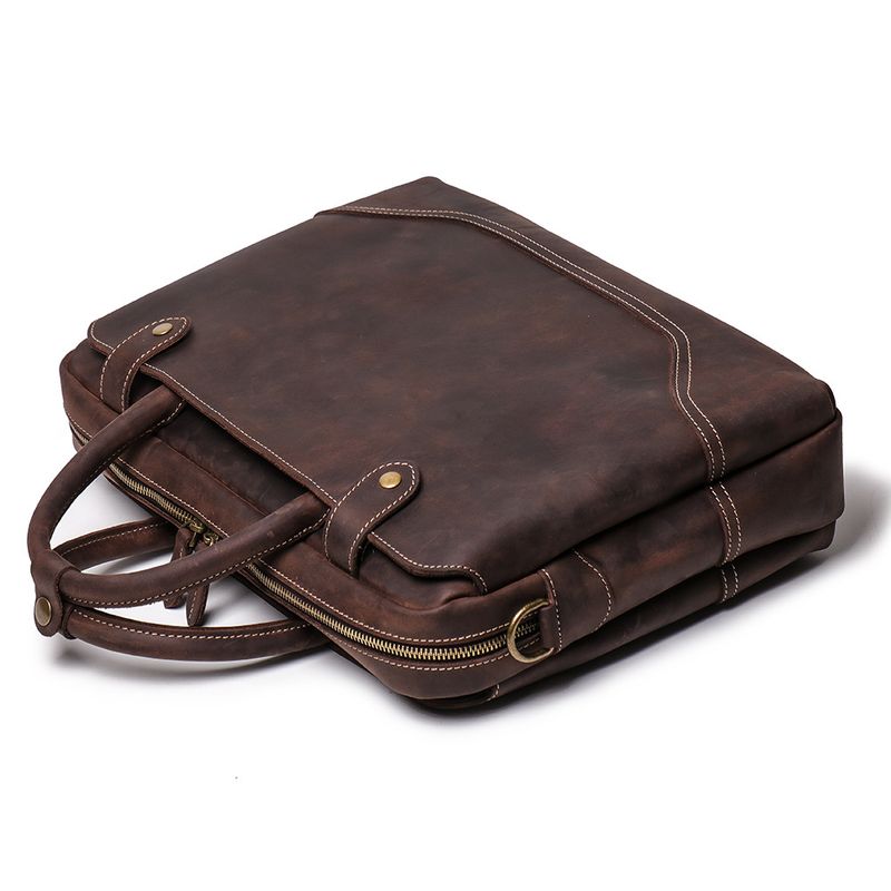 Men's Handheld Document Bag Head Layer Cowhide Single Shoulder Diagonal Straddle Bag Casual Retro 14 inch Genuine Leather Women's Computer Bag_voghion.com
