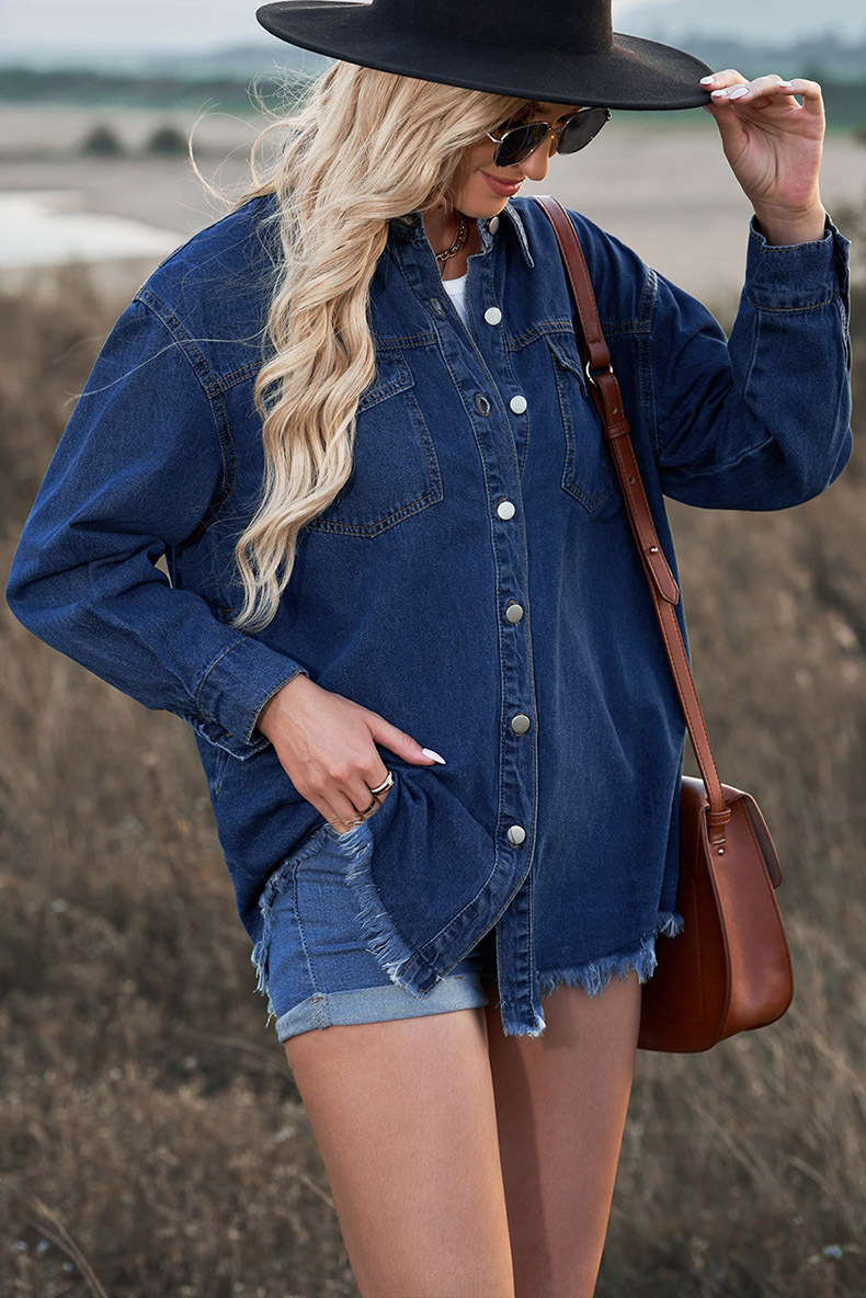 Vintage-Jeansjacke im Washed-Look für Damen – Lockere Passform, Knopfleiste, lange Ärmel, vielseitiger Freizeitmantel (in mehreren Farben und Größen erhältlich)_voghion.com