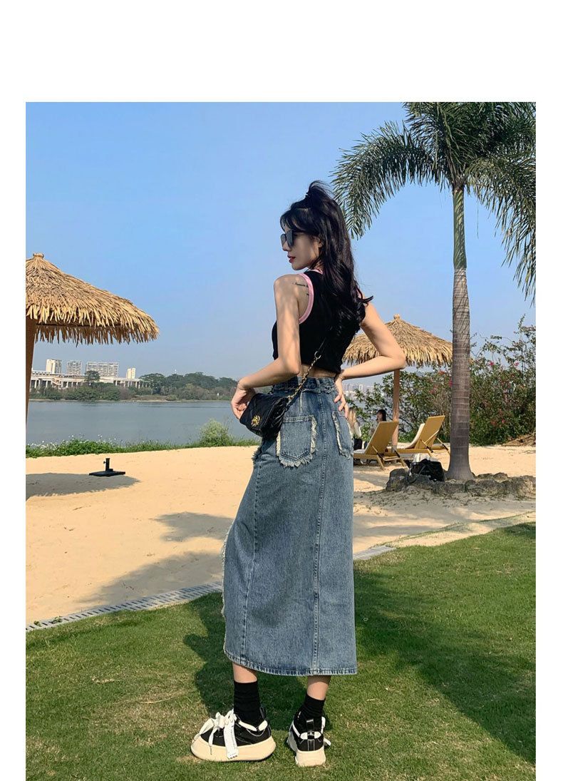 Gonna da cowboy, spacco da donna, linea ad A estiva alla moda a vita alta, lunghezza media irregolare con bordo in pelliccia e glutei_voghion.com