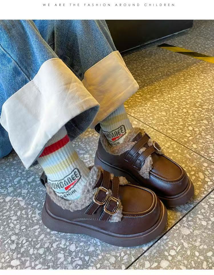 Winter Princess Shoes For Girls - Plush Lined British Style Mary Janes With Anti-Slip Soft Sole (Black/Beige/Brown, Sizes 23-37)_voghion.com