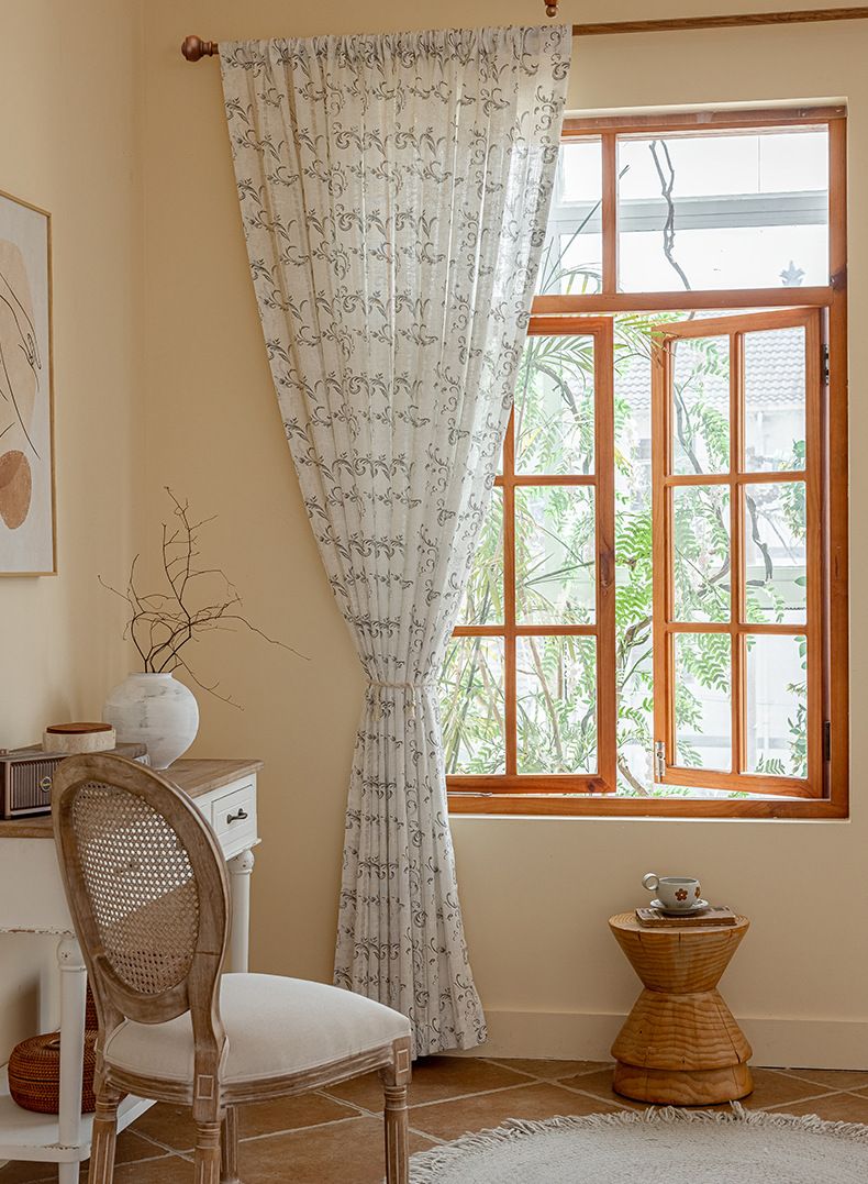 Nordic Semi-Sheer Curtains With Phoenix Tail Pattern – Light Filtering Window Drapes For Living Room/Bedroom (132cm Width, 3 Hanging Styles)_voghion.com