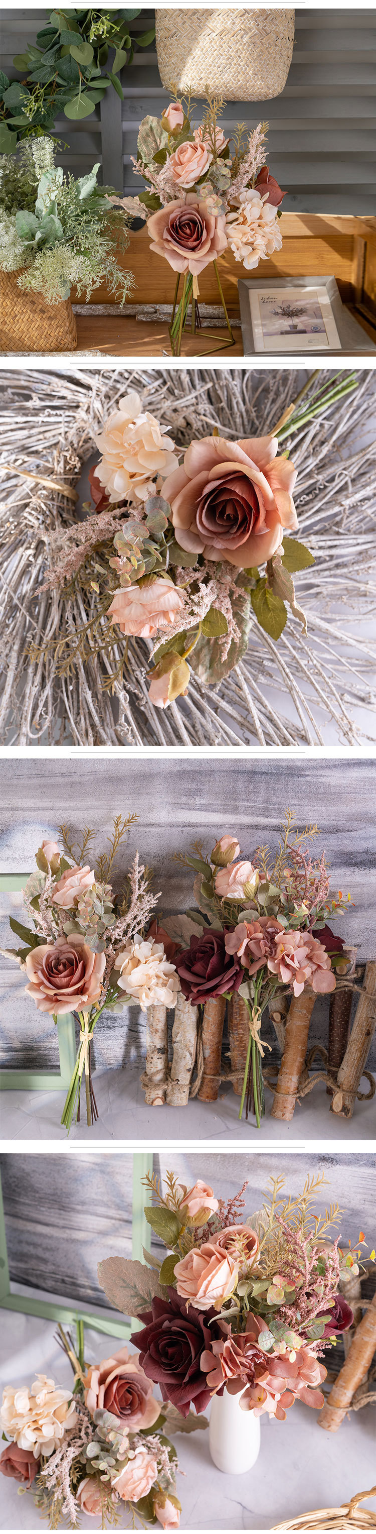 Rose skönhet ros hortensia handbok konstgjorda blommor falska blomma design bröllop bukett väggdekoration CF01335_voghion.com