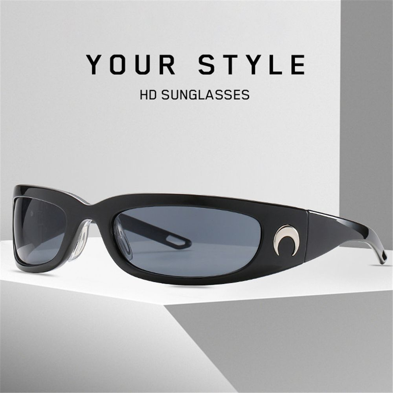 Occhiali da sole rettangolari con design a luna, unisex, per ciclismo all'aperto, hip pop punk, occhiali da sole Y2K, UV400, oculos lunette de soleil_voghion.com