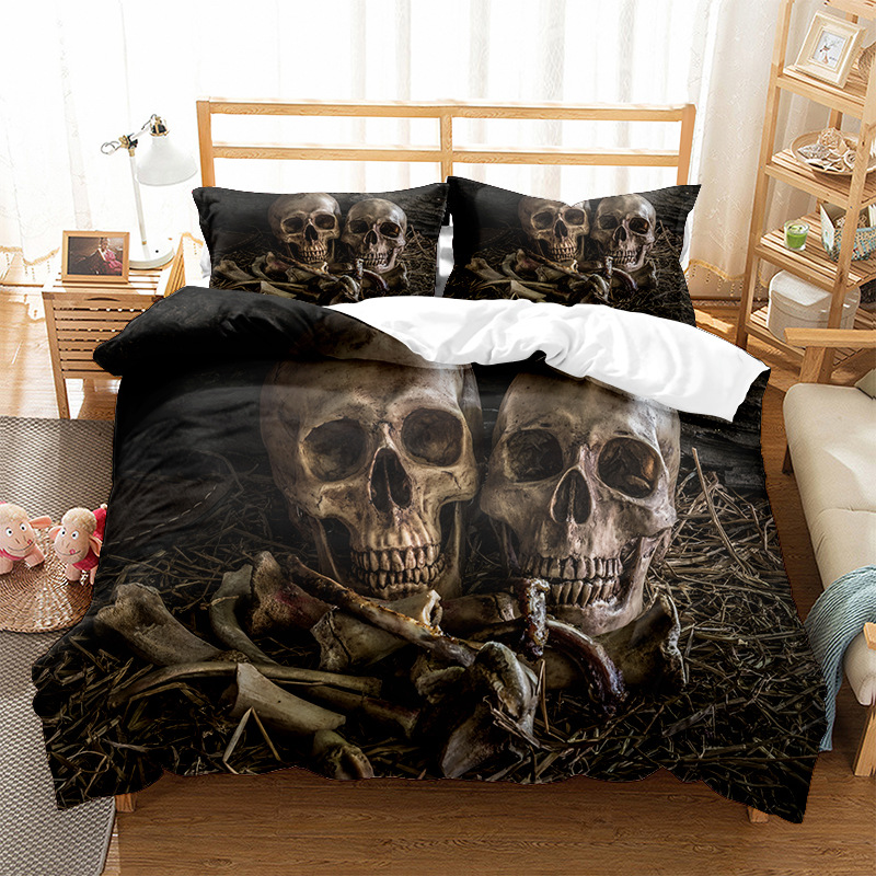 Set di biancheria da letto stampata digitale 3D stampabile con testa di teschio da due a tre e quattro pezzi_voghion.com
